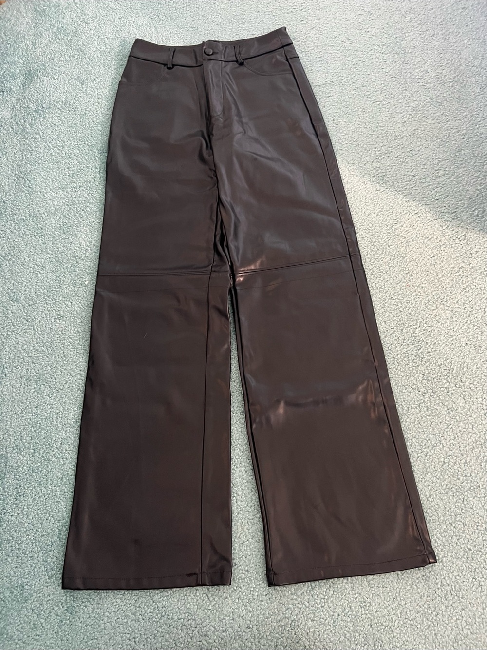 SHEIN Black Faux Leather Wide-Leg Track Pants